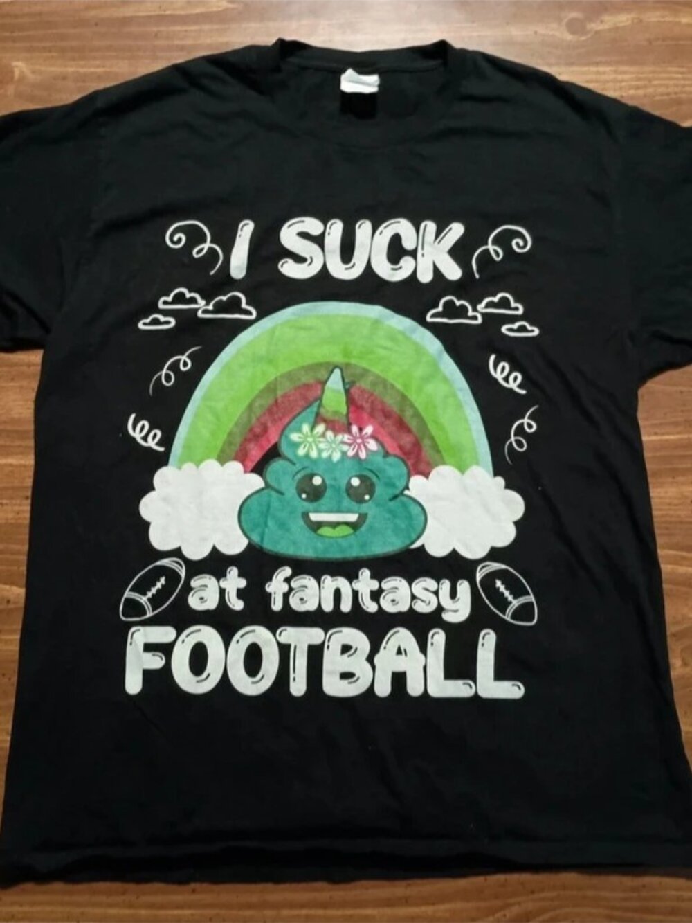 Fantasy Football Loser T-shirt - Large // Funny Rainbow Poop Turd Prank Joke